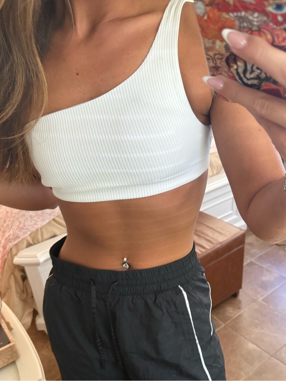 LuLuLemon White Ribbed One-Shoulder Crop Top